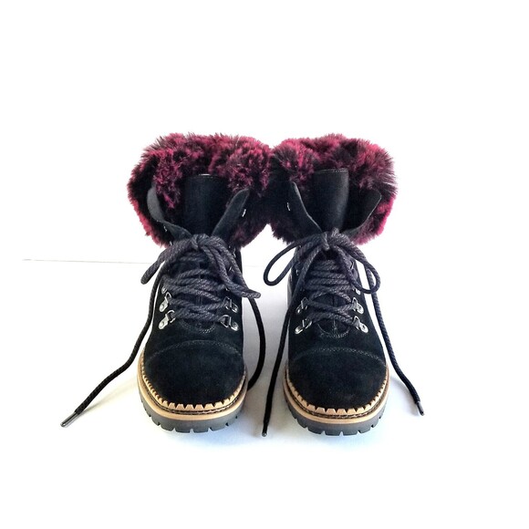 SAM EDELMAN Women's Black Suede Bowen Fashion Boots Sz 7 37 Dk Red Faux Fur Cuff - Picture 6 of 14